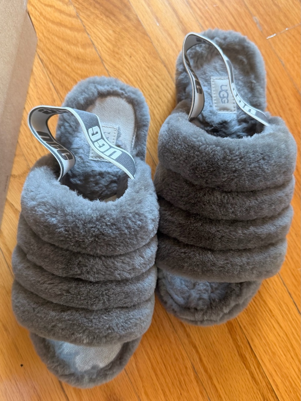 UGG 8 - Grey Cozy Fluffy Slide with Branded Heel Strap - Picture 2 of 8
